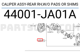 Nissan 44001JA01A CALIPER ASSY-REAR RH,W/O PADS OR SHIMS
