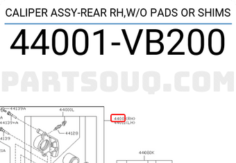 Nissan 44001VB200 CALIPER ASSY-REAR RH,W/O PADS OR SHIMS