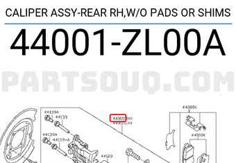 Nissan 44001ZL00A CALIPER ASSY-REAR RH,W/O PADS OR SHIMS