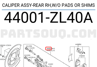 Nissan 44001ZL40A CALIPER ASSY-REAR RH,W/O PADS OR SHIMS
