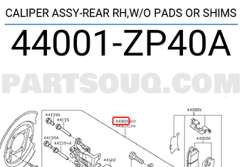 Nissan 44001ZP40A CALIPER ASSY-REAR RH,W/O PADS OR SHIMS