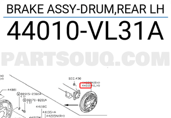 Nissan 44010VL31A BRAKE ASSY-DRUM,REAR LH
