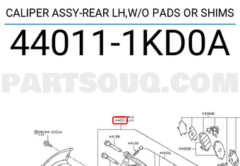 Nissan 440111KD0A CALIPER ASSY-REAR LH,W/O PADS OR SHIMS