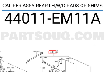 Nissan 44011EM11A CALIPER ASSY-REAR LH,W/O PADS OR SHIMS