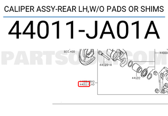 Nissan 44011JA01A CALIPER ASSY-REAR LH,W/O PADS OR SHIMS