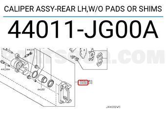 Nissan 44011JG00A CALIPER ASSY-REAR LH,W/O PADS OR SHIMS