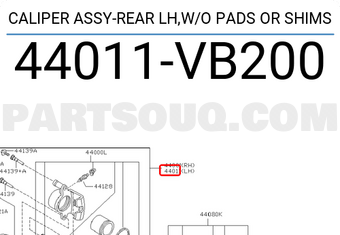 Nissan 44011VB200 CALIPER ASSY-REAR LH,W/O PADS OR SHIMS