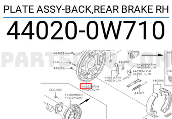 Nissan 440200W710 PLATE ASSY-BACK,REAR BRAKE RH