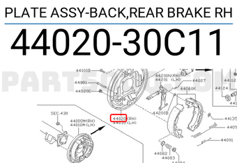 Nissan 4402030C11 PLATE ASSY-BACK,REAR BRAKE RH