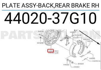 Nissan 4402037G10 PLATE ASSY-BACK,REAR BRAKE RH