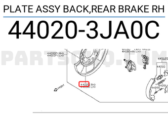 Nissan 440203JA0C PLATE ASSY BACK,REAR BRAKE RH