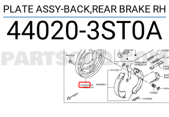 Nissan 440203ST0A PLATE ASSY-BACK,REAR BRAKE RH