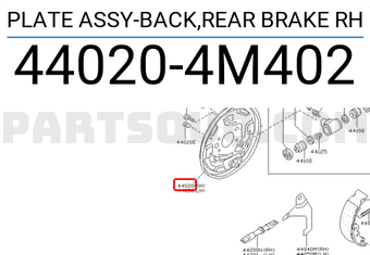 Nissan 440204M402 PLATE ASSY-BACK,REAR BRAKE RH