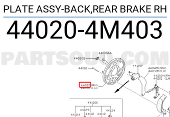 Nissan 440204M403 PLATE ASSY-BACK,REAR BRAKE RH
