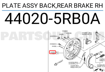 Nissan 440205RB0A PLATE ASSY BACK,REAR BRAKE RH
