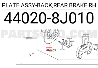Nissan 440208J010 PLATE ASSY-BACK,REAR BRAKE RH