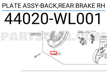 Nissan 44020WL001 PLATE ASSY-BACK,REAR BRAKE RH