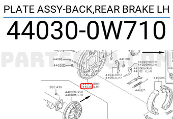 Nissan 440300W710 PLATE ASSY-BACK,REAR BRAKE LH