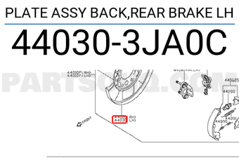 Nissan 440303JA0C PLATE ASSY BACK,REAR BRAKE LH