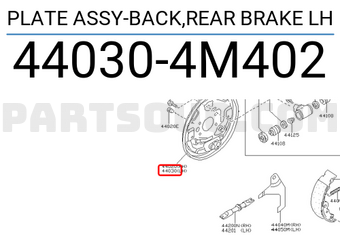 Nissan 440304M402 PLATE ASSY-BACK,REAR BRAKE LH