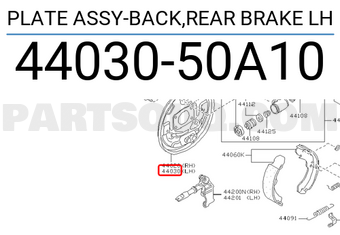 Nissan 4403050A10 PLATE ASSY-BACK,REAR BRAKE LH