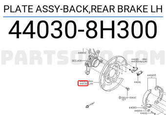Nissan 440308H300 PLATE ASSY-BACK,REAR BRAKE LH