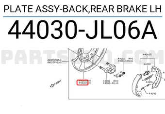 Nissan 44030JL06A PLATE ASSY-BACK,REAR BRAKE LH