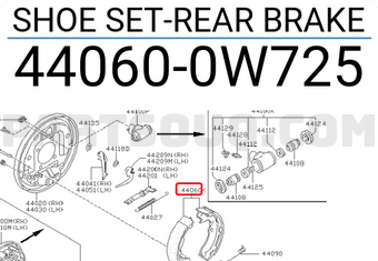 Nissan 440600W725 SHOE SET-REAR BRAKE