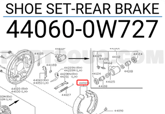 Nissan 440600W727 SHOE SET-REAR BRAKE