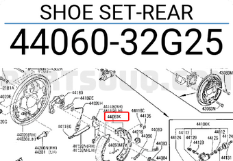 Nissan 4406032G25 SHOE SET-REAR