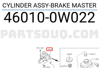 Nissan 460100W022 CYLINDER ASSY-BRAKE MASTER