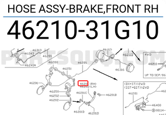 Nissan 4621031G10 HOSE ASSY-BRAKE,FRONT RH