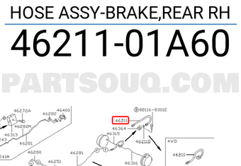 Nissan 4621101A60 HOSE ASSY-BRAKE,REAR RH