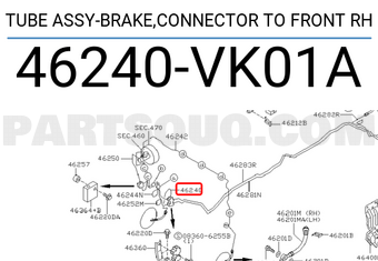 Nissan 46240VK01A TUBE ASSY-BRAKE,CONNECTOR TO FRONT RH