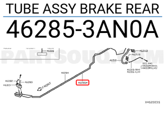 Nissan 462853AN0A TUBE ASSY BRAKE REAR