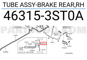 Nissan 463153ST0A TUBE ASSY-BRAKE REAR,RH