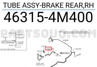 Nissan 463154M400 TUBE ASSY-BRAKE REAR,RH