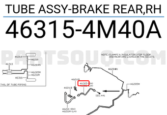 Nissan 463154M40A TUBE ASSY-BRAKE REAR,RH