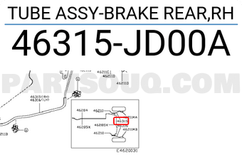 Nissan 46315JD00A TUBE ASSY-BRAKE REAR,RH