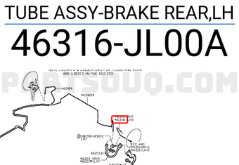 Nissan 46316JL00A TUBE ASSY-BRAKE REAR,LH