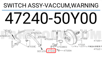 Nissan 4724050Y00 SWITCH ASSY-VACCUM,WARNING