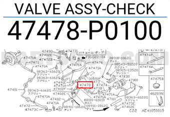 Nissan 47478P0100 VALVE ASSY-CHECK
