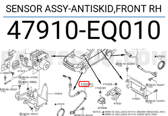 Nissan 47910EQ010 SENSOR ASSY-ANTISKID,FRONT RH