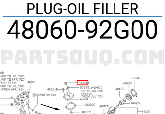 Nissan 4806092G00 PLUG-OIL FILLER