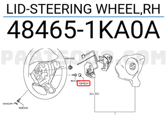 Nissan 484651KA0A LID-STEERING WHEEL,RH