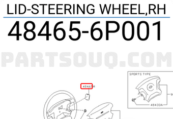 Nissan 484656P001 LID-STEERING WHEEL,RH