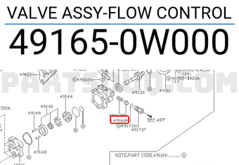 Nissan 491650W000 VALVE ASSY-FLOW CONTROL