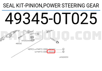 Nissan 493450T025 SEAL KIT-PINION,POWER STEERING GEAR