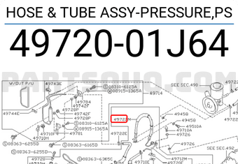 Nissan 4972001J64 HOSE & TUBE ASSY-PRESSURE,PS