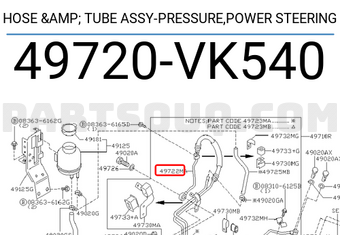 Nissan 49720VK540 HOSE & TUBE ASSY-PRESSURE,POWER STEERING